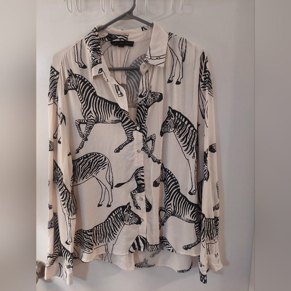Jane and Delancey Tops - Jane and Delancey Zebra Print Button Down Shirt - Black and Cream